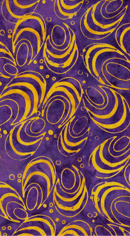 CAP BM1 3.0 Floral Boutique Yellow Swirls on Purple Batik Cotton for Patchwork and Quilting 3.0M Piece