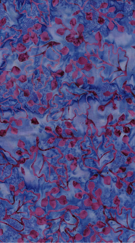 CAP BM2 3.5 Floral Boutique Burgundy Leaf Sprays on Blue Purple Batik Cotton for Patchwork and Quilting 3.5M Piece
