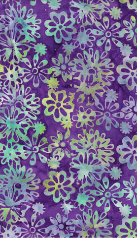 CAP BM3 3.5 Floral Boutique Lime Green Aqua Flowers on Purple Batik Cotton for Patchwork and Quilting 3.5M Piece