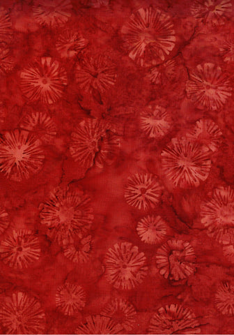 CAR 457H Rusty Red with Lighter Coloured Starbursts Hoffman Batik Fabric for Patchwork and Quilting