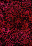 CAR 404  Dark Burgundy Red Orange Flowers BAtik for Patchwork and Quilting