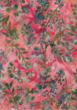CAR 411H Blue Grey Green Leaves on Apricot Pink Fabric for Patchwork and Quilting