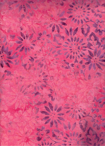 CAR 424 FB Floral Boutique Pale Pink to Mid Pink with Mauve Flowers Batik Cotton for Patchwork and Quilting