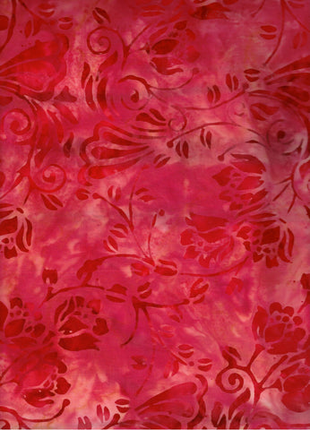 CAR 430 FB Floral Boutique Red Floral Sprays on Orange toned Batik Cotton for Patchwork and Quilting