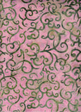 CAR 435 Pink with Green Swirls Cotton for Patchwork and Quilting