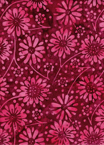 CAR 444FB Mid Pink Flowers on Dark Burgundy Red Cotton for Patchwork and Quilting