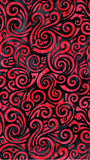 CAR 476 Orange Red Swirls on Dark Blue 1M Bulk Discount Piece Batik Cotton