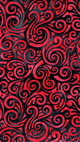 CAR 476 Orange Red Swirls on Dark Blue 1M Bulk Discount Piece Batik Cotton
