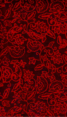 CAR 479 FB3 Floral Boutique Batik Cotton Red Paisley Outlined Design on Very Dark Red for Patchwork and Quilting