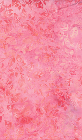 CAR 485 FB3 Floral Boutique Batik Cotton: Apricot Pink Floral Sprays on Light to Mid Pink for Patchwork and Quilting
