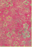 CAR 488 FB3 Floral Boutique Batik Cotton: Grey and Yellow Flowers and leaves on Pale to Mid Pink for Patchwork and Quilting