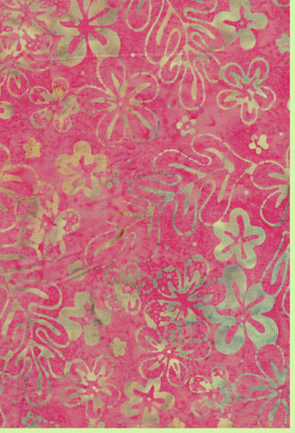 CAR 488 FB3 Floral Boutique Batik Cotton: Grey and Yellow Flowers and leaves on Pale to Mid Pink for Patchwork and Quilting