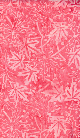 CAR 489 FB3 Floral Boutique Batik Cotton: Pale Leaves on Mid Peachy Pink for Patchwork and Quilting