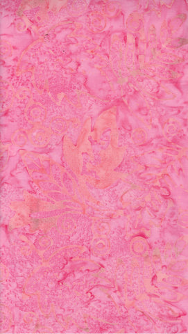 CAR 490 FB3 Floral Boutique Batik Cotton: Mid Pink Tan and Apricot Flowers and leaves on Mid Pink for Patchwork and Quilting