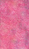 Pink cotton batik  fabric with a floral chequerboard pattern