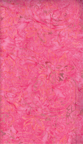 CAR 492 FB3 Floral Boutique Batik Cotton: Pale Tan and Apricot Flowers on Mid Pink for Patchwork and Quilting