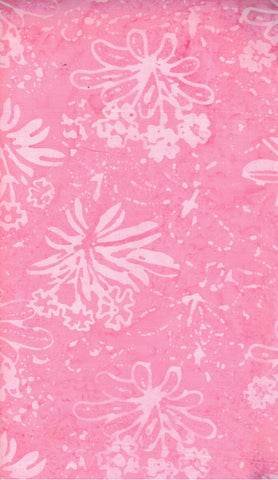 CAR 494 FB3 Floral Boutique Batik Cotton: Pale Hibiscus Flowers on Mid Pink for Patchwork and Quilting