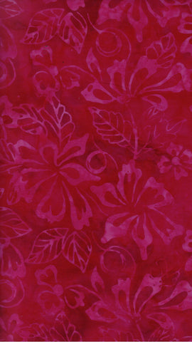 CAR 495 FB3 Floral Boutique Batik Cotton: Mid Pink Flowers on Dark Rose Pink for Patchwork and Quilting