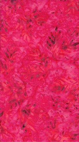 CAR 496 FB3 Floral Boutique Batik Cotton: Orange and Tan Leaves on Dark Rose Pink for Patchwork and Quilting