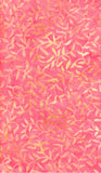 Pink cotton batik fabric with yellow leaf pattern