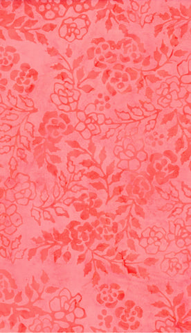 CAR 502 FB3 Floral Boutique Batik Cotton: Orange Flowers and Leaves on Pink for Patchwork and Quilting