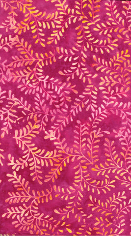 CAR A1 Orange Pink Leaf Sprays on Dark Pink 1M Bulk Discount Piece Batik Cotton