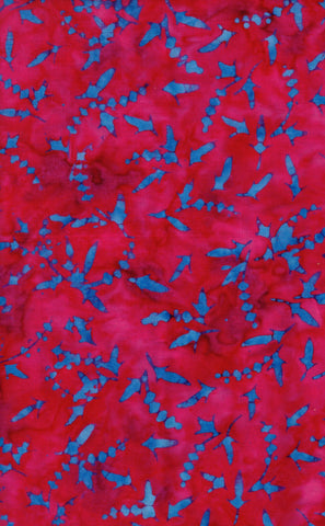 CAR A25 Blue Leaf Squiggles on Dark Pink 1.1M Bulk Discount Piece Batik Cotton