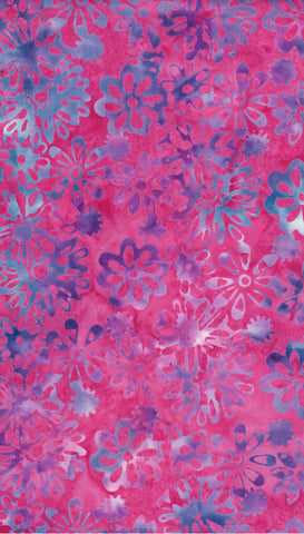 CAR BM 3 3.0 Floral Boutique Blue Purple Flowers on Mid Pink Cotton for Patchwork and Quilting 3.0M Piece