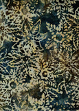 CAWBG 715 FB Floral Boutique Cream Gold Flowers and Leaves on Teal Grey Blue Batik Fabric for Patchwork and Quilting