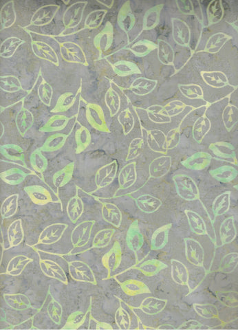 CAWBG 717 FB Floral Pale Yellow Green Leaves on Grey  Batik Fabric for Patchwork and Quilting