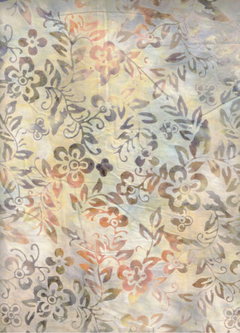 CAWBGB 718 FB Floral Boutique Cream with Gold and and Silver Grey  Flowers and Leaves Batik Cotton for Patchwork and Quilting