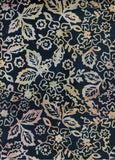 CAWBGB 721FB Floral Boutique Gold, Cream and Dusky Pink Leaves and Abstract Flowers on Very Dark Navy Blue Batik Cotton for Patchwork and Quilting