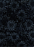 CAWBGB 723 FB Floral Boutique Grey Sunflowers on Blue Black Batik Cotton for Patchwork and Quilting