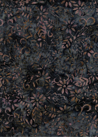 CAWBGB 724 FB Floral Boutique Brown Leaves and Flowers on Mid to Dark Grey Batik Cotton for Patchwork and Quilting