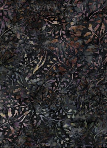 CAWBG 725FB Floral Boutique Brown and Tan Leaves on Mid to Dark Grey Batik Cotton for Patchwork and Quilting