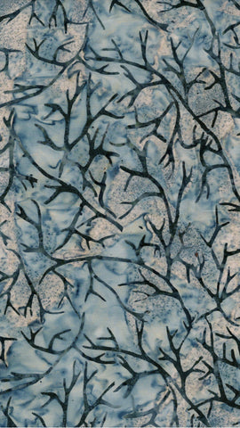 CAWBG 758 FB3 Floral Boutique Collection: Dark Grey Branches on Blue Grey Cotton Batik Fabric for Patchwork and Quilting