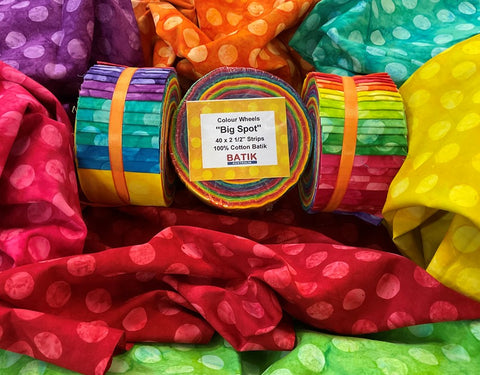 Rainbow Pack of Big Spot Batik Fabric Roll- 40 x 6.5cm x 110 cm Strips/SBJR40-18