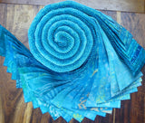 SBJR40-15 Medium to Dark Aqua Prints Fabric Roll 40 x 6.5cm x 110 cm Strips.