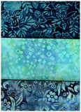FB1M3 0104 Fabric Bundle 1M each of 3 Co-ordinating Aqua Blue Prints Cotton Batik Fabrics