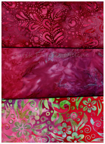 FB1M3 0204 Fabric Bundle 1M each of 3 Co-ordinating Prints Cotton Batik Fabrics