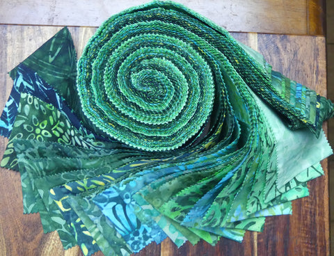 SBJR40-16 Medium to Dark Green Prints Fabric Roll 40 x 6.5cm x 110 cm Strips.