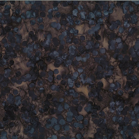 CACB 727H Dark Blue Grey Leaf Sprays on Brown Background Hoffman Batik Fabric for Patchwork and Quilting
