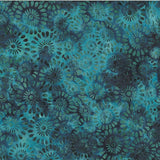 CAB 731H Teal Blue Flowers on Aqua and Dark Blue Batik Fabric for Patchwork and Quilting