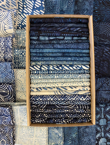 SBFQ24-3 Stash Builder [24 Fat Quarters] Batik Australia Indigo Range Batik Fabric Patchwork and Quilting