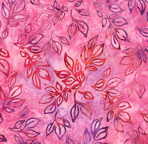 CAR 414K Red Dark Pink Purple Flowers on Mauve Pink Batik for Patchwork and Quilting