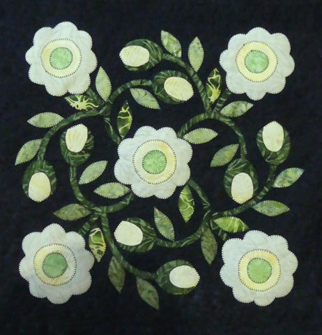 KP1BBB-13 Block 13 Posy Center Wreath 16" x 16" Block of Bindy's Bali Baltimore Sampler Quilt Pattern 90" x 74"