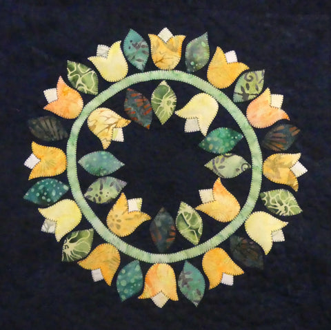 KP1BBB-1 Block 1 Tulip Wreath 16" x 16" Block of Bindy's Bali Baltimore Sampler Quilt Pattern 90" x 74"