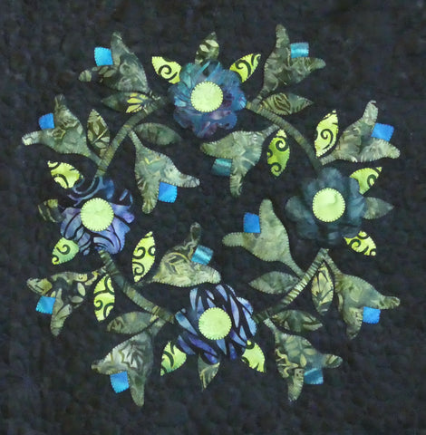 KP1BBB-3 Block 3 Tulip and Posy Wreath 16" x 16" Block of Bindy's Bali Baltimore Sampler Quilt Pattern 90" x 74"