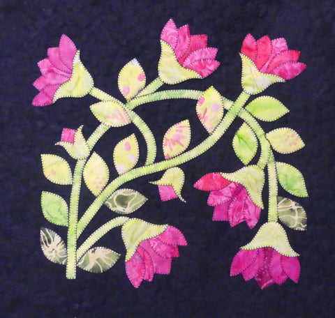 KP1BBB-8 Block 8 Floral U Shape Bouquet 16" x 16" Block of Bindy's Bali Baltimore Sampler Quilt Pattern 90" x 74"