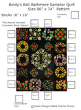 KP1BBB-3 Block 3 Tulip and Posy Wreath 16" x 16" Block of Bindy's Bali Baltimore Sampler Quilt Pattern 90" x 74"